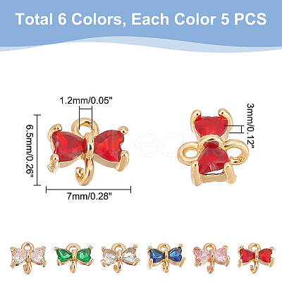 30Pcs 6 Colors Brass Cubic Zirconia Charms KK-PH0005-66-1