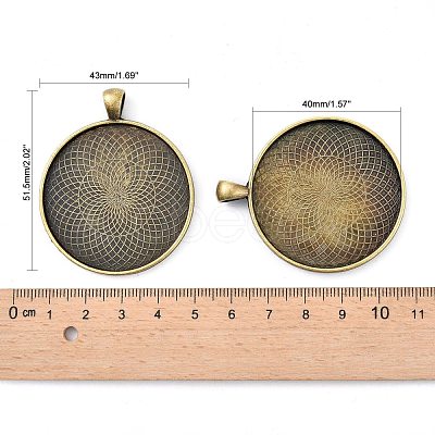 Tibetan Style Flat Round Alloy Big Pendant Cabochon Settings TIBEP-Q049-09AB-NR-1