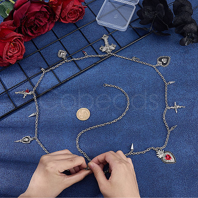 1Pc Gothic Theme Alloy Heart Cross Rose Flower Rivet Pendant Waist Belly Chains NJEW-BM0001-06-1
