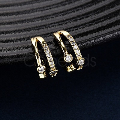 Brass Micro Pave Clear Cubic Zirconia C-Shaped with Heart Cuff Earrings EJEW-D328-05G-02-1