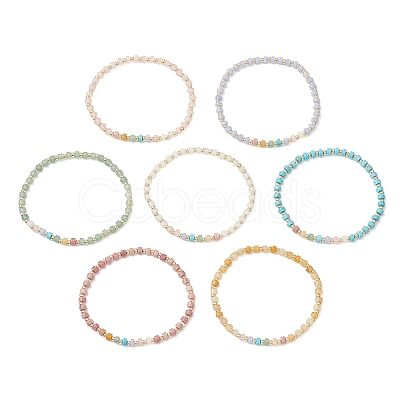 7Pcs Natural & Synthetic Mixed Gemstone & Brass Beads Stretch Bracelets for Women BJEW-JB13334-1