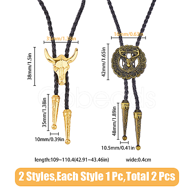 2Pcs 2 Style Adjustable Vintage PU Leather Bolo Ties NJEW-HY0001-01-1