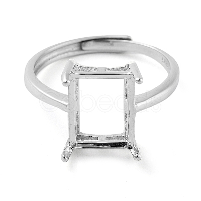 Rectangle Adjustable 925 Sterling Silver Solitaire Ring Settings STER-G042-08P-1