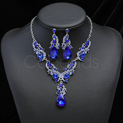 Teardrop Alloy Rhinestone Pendant Necklaces & Stud Dangle Earrings Sets FS-WGB9BB4-05-1