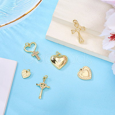 6Pcs 6 Styles Brass Micro Pave Cubic Zirconia Pendants KK-TA0002-36-1