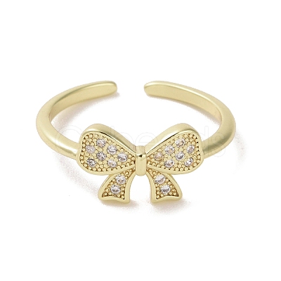 Brass Micro Pave Cubic Zirconia Open Cuff Ring RJEW-K256-58J-G-1