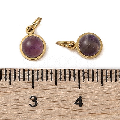 Ion Plating(IP) Natural Amethyst Half Round Charms with Jump Ring STAS-A097-05G-14-1