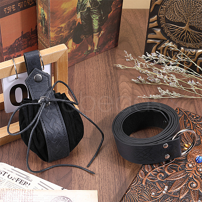 Men's Viking PU Leather Belt Chain with Belt Pouch Renaissance DIY-WH0504-46B-1