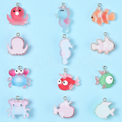 30Pcs 6 Styles Opaque Resin Pendants RESI-YW0003-50-1