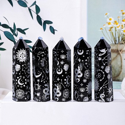 Natural Black Obsidian Pointed Prism Bar Home Display Decoration G-PW0007-116C-02-1