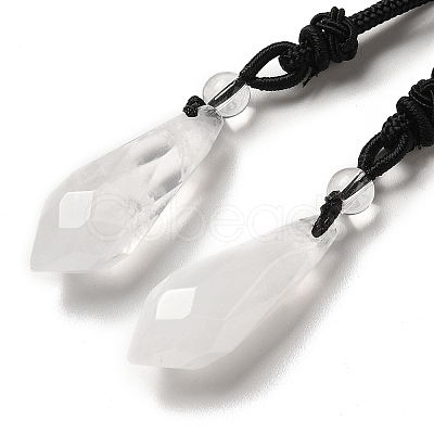 Cone Natural Quartz Crystal Pendant Necklace with Nylon Rope for Women G-H286-08D-1