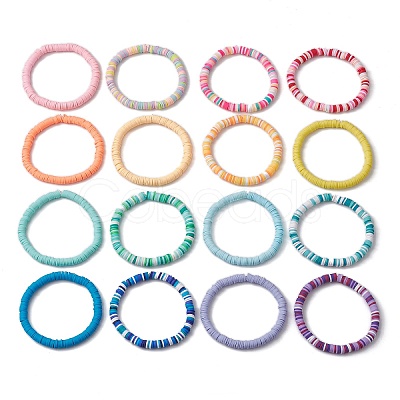 16Pcs 16 Colors Handmade Polymer Clay Beaded Stretch Bracelets Sets BJEW-JB10764-1