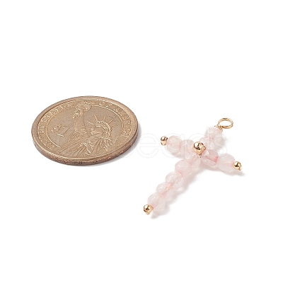 Natural Rose Quartz Faceted Round Copper Wire Wrapped Pendants PALLOY-JF02011-01-1
