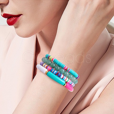 8Pcs 6 Style Synthetic Imperial Jasper & GLass Beaded Stretch Bracelets Set BJEW-SW00086-05-1
