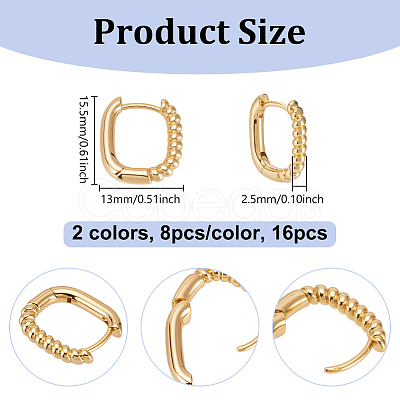 16Pcs 2 Colors Half Spiral Rectangle Brass Hoop Earrings for Women EJEW-UN0003-26-1