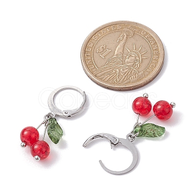 Cherry Glass with Acrylic Dangle Leverback Earrings EJEW-JE05612-1
