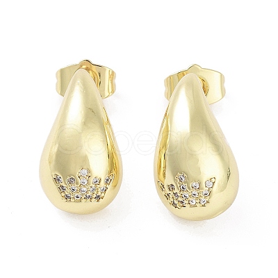 Teardrop Rack Plating Brass Cubic Zirconia Stud Earrings for Women EJEW-B047-02G-01-1