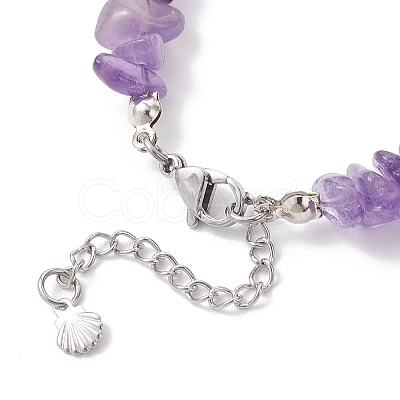 Natural Amethyst Chip & Glass Shell Round Beaded Bracelets BJEW-JB12303-02-1