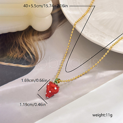 Sweet and Delicate Brass Enamel Strawberry Pendant Necklaces for Everyday QO3424-1-1