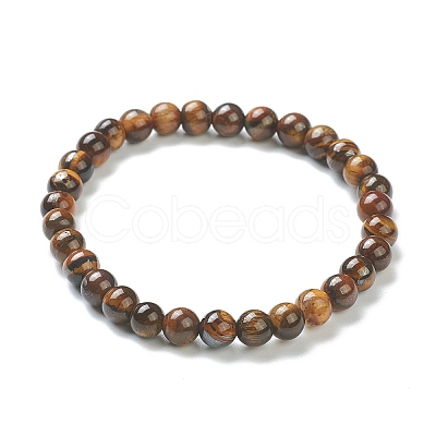 Natural Tiger Eye Beaded Stretch Bracelets X-BJEW-D446-B-32-1