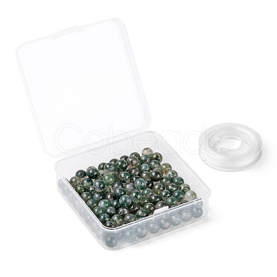 100Pcs 8mm Natural Moss Agate Round Beads DIY-LS0002-07-1