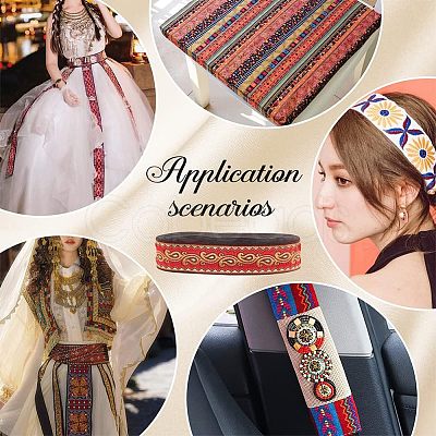 Ethnic Embroidery Polyester Flat Ribbons OCOR-WH0060-38C-1