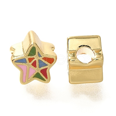 Star Rack Plating Brass Enamel Beads KK-M298-01G-1