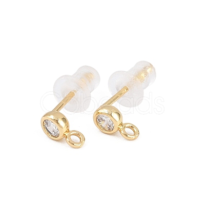 Brass Clear Cubic Zirconia Stud Earring Findings EJEW-A155-03B-G-1