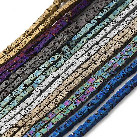 Electroplated Natural Lava Rock Beads Strands G-Q1009-B01-02-1