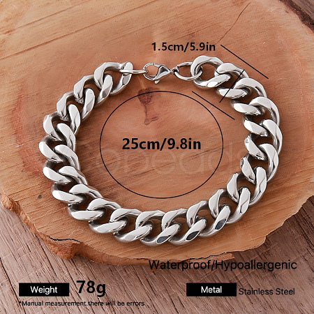 Vintage 15MM 304 Stainless Steel Cuban Link Chain Bracelets for Men KW8643-1-1