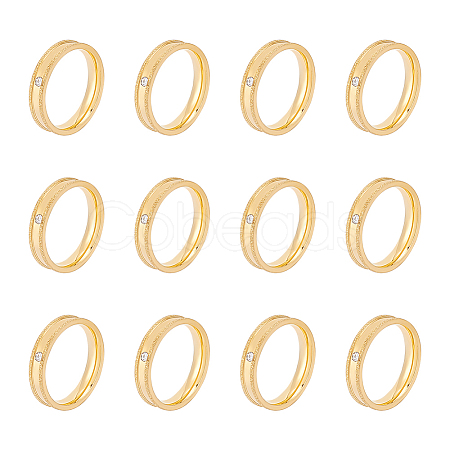 12Pcs Crystal Rhinestone Grooved Finger Ring RJEW-UN0002-46G-1