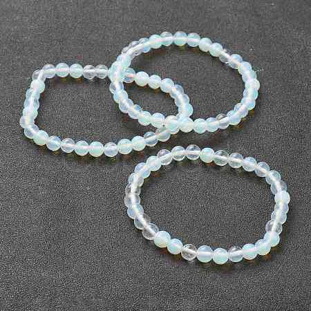 Opalite Beaded Stretch Bracelets BJEW-A117-B-07-1