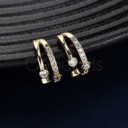 Brass Micro Pave Clear Cubic Zirconia C-Shaped with Heart Cuff Earrings EJEW-D328-05G-02-1