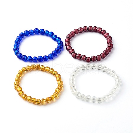 Handmade Silver Foil Glass Beaded Stretch Bracelets BJEW-JB06464-1