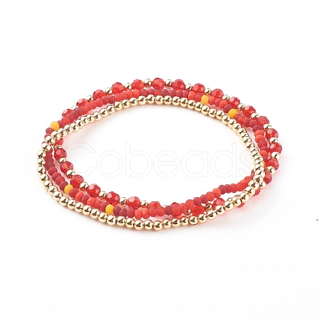 Glass & Brass Stretch Beaded Bracelets Sets BJEW-JB06151-1