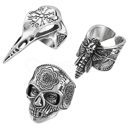 3Pcs 3 Styles Stainless Steel Finger Rings RJEW-GA0001-03-1