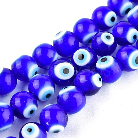 Handmade Evil Eye Lampwork Round Bead Strands LAMP-L055-10mm-14-1