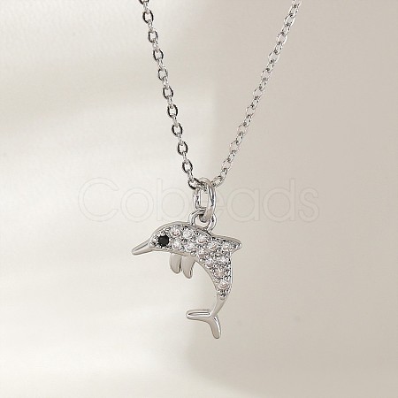 Ocean Summer Brass Pave Clear Cubic Zirconia Pendant Necklaces FS-WG82AA1-11-1