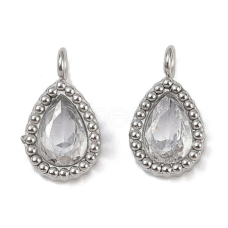 304 Stainless Steel Micro Pave Cubic Zirconia Charms STAS-K302-01C-P-1