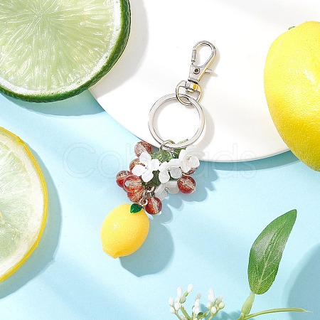 Opaque Resin & Spray Painted Crackle Glass Keychains KEYC-JKC01343-03-1