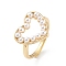 Plastic Pearl Hollow Out Heart Adjustable Ring, Brass Jewelry for Women, Lead Free & Cadmium Free, Real 18K Gold Plated, Inner Diameter: 17mm