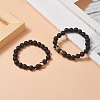 2Pcs 2 Style Natural Lava Rock & Brass Beaded Stretch Bracelets Set BJEW-JB09244-04-3