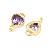 Brass Pave Cubic Zirconia Heart Links Connector Charms KK-K340-49G-3