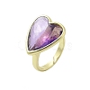 Heart Brass Natural Amethyst Finger Rings RJEW-D304-01G-A-2