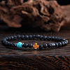 Natural Lava Rock & Synthetic Turquoise Round & Synthetic Non-magnetic Hematite Corss Beaded Stretch Bracelets LS-SL0705-5