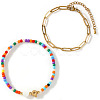 2Pcs 2 Styles Glass Seed Beads & Natural Shell & 304 Stainless Steel Beads Stretch Bracelest & Brass Paperclip Chain Bracelets Set for Women GY4605-17-1