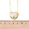 304 Stainless Steel Enamel Heart with Flower Pendant Necklaces for Women NJEW-D347-01G-02-5