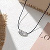 925 Sterling Silver Textured Coffee Bean Pendant Adjustable Black Polyester Cord Necklaces for Women NJEW-H074-03S-1