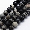Natural Black Silk Stone/Netstone Beads Strands G-I199-11-10mm-1