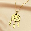Woven Net/Web with Feather 201 Stainless Steel Boho Pendant Necklaces for Women NJEW-G087-05G-1
